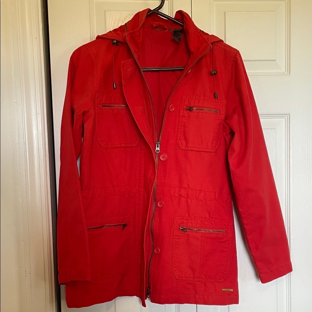 Women’s S Liz Claiborne orange coat jacket zip/button close moto zip vibe